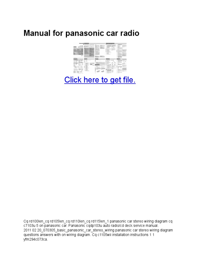 Manual For Panasonic Car Radio PDF Compact Disc Sound Production