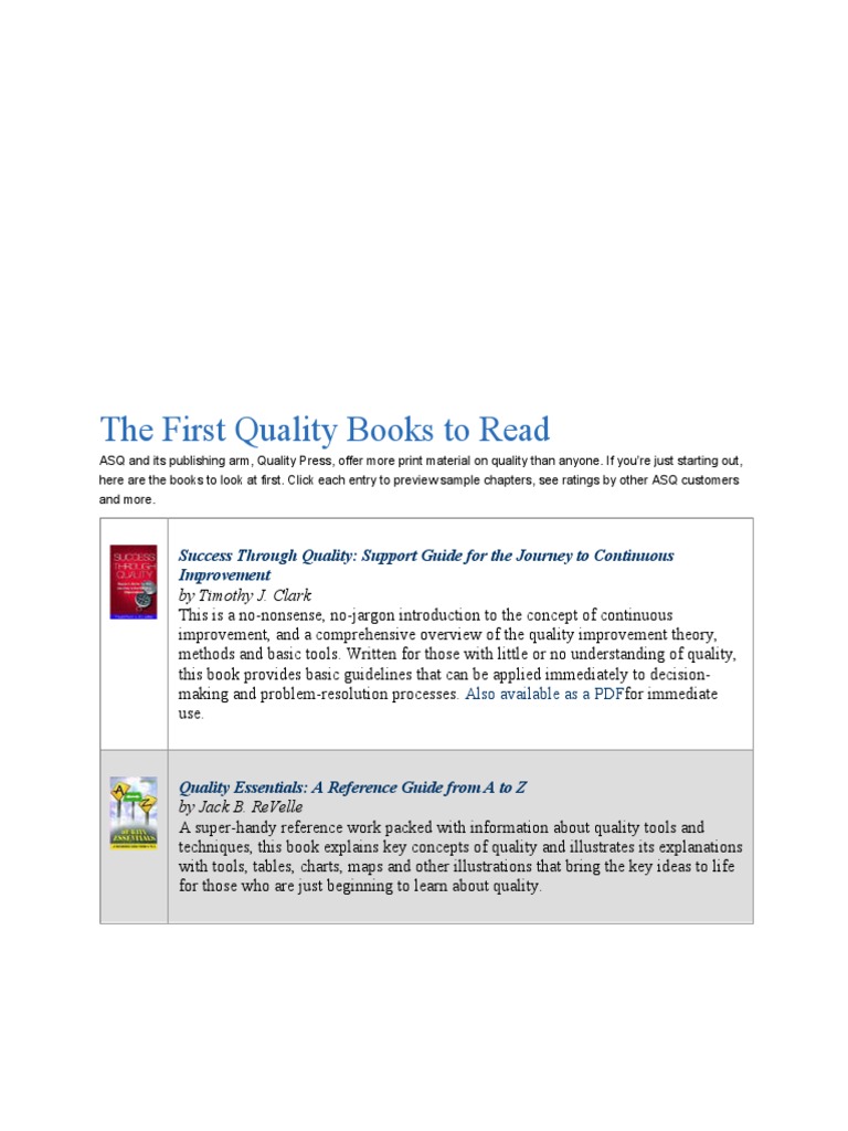 The First Quality Books To Read PDF Books Quality Management