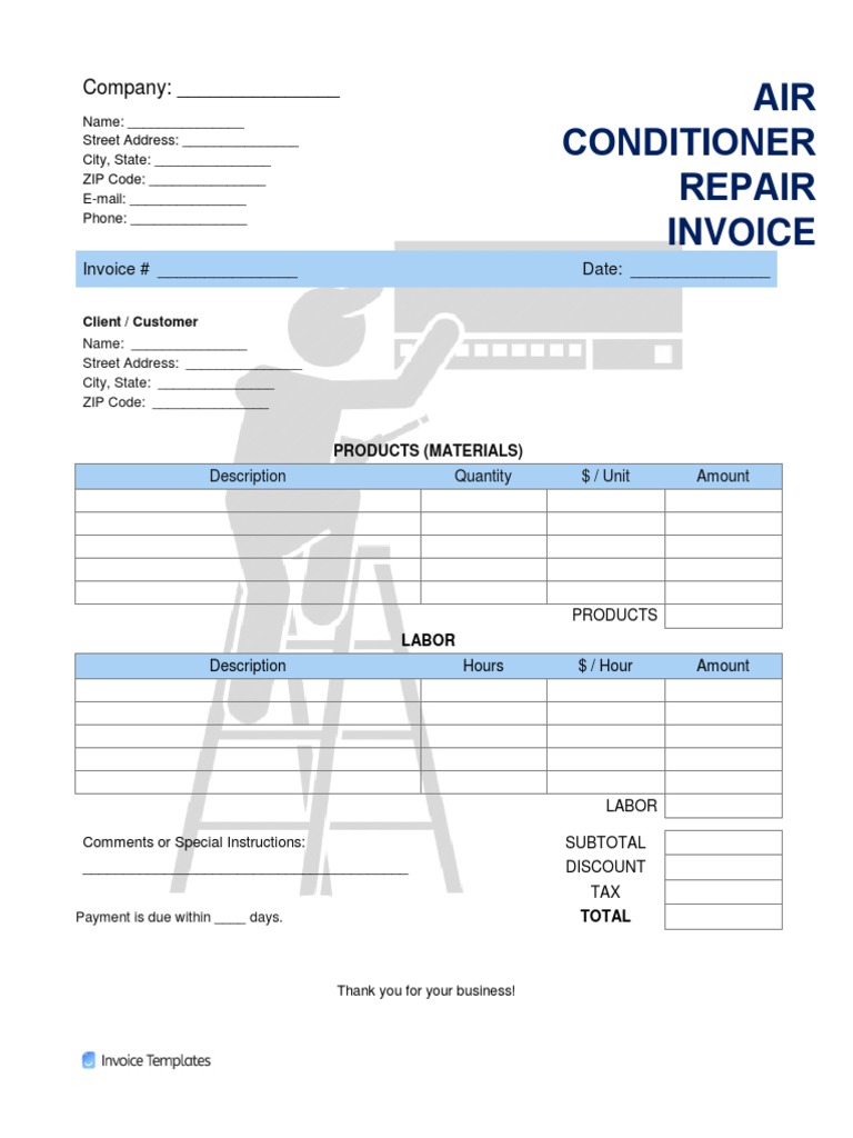 AIR Conditioner Repair Invoice: Company | PDF