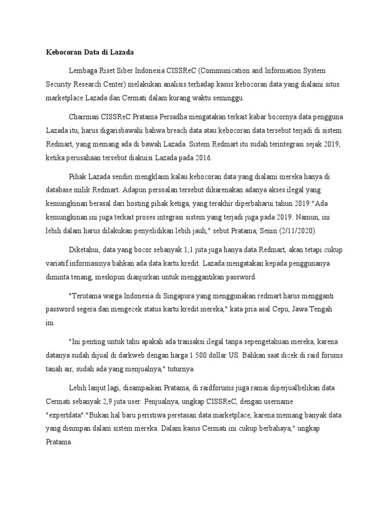 Contoh Kasus Cyber Crime Lazada | PDF