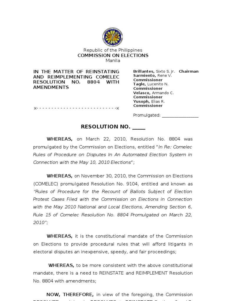 COMELEC Resolution 9164 PDF Commission On Elections (Philippines
