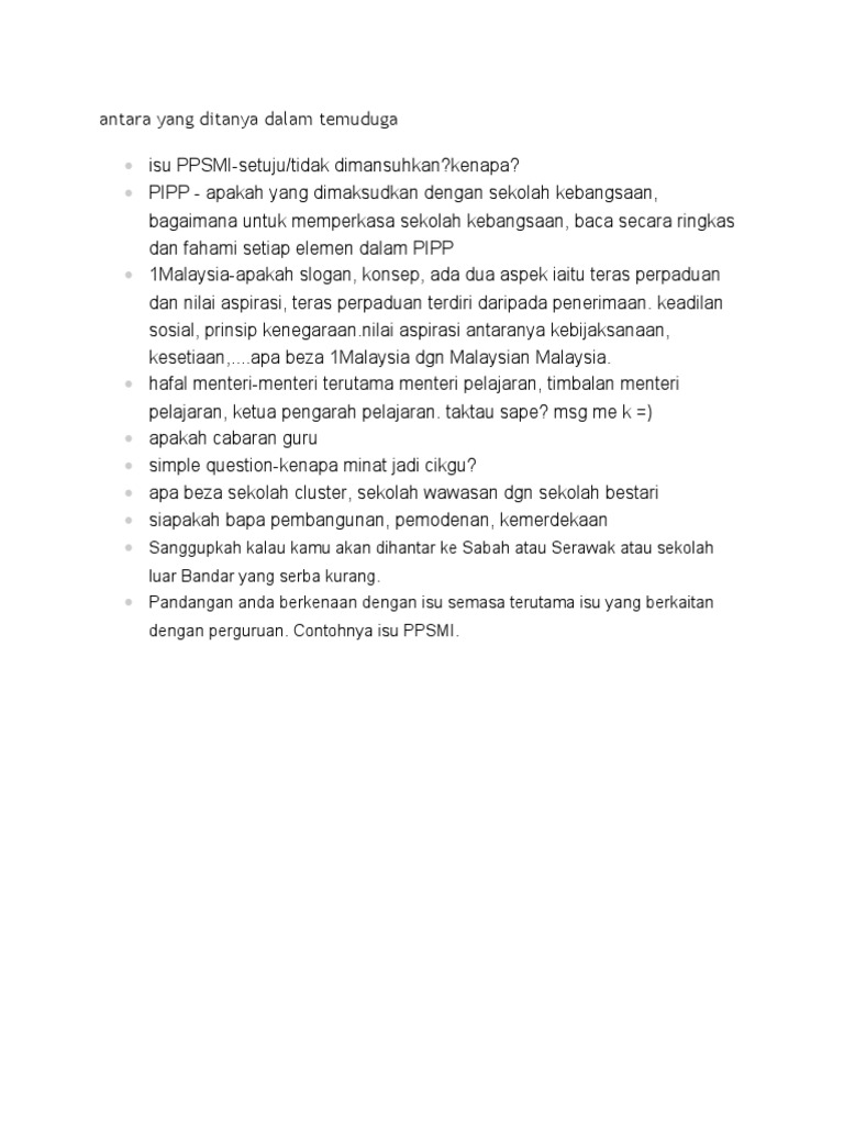 Antara yang ditanya dalam temuduga