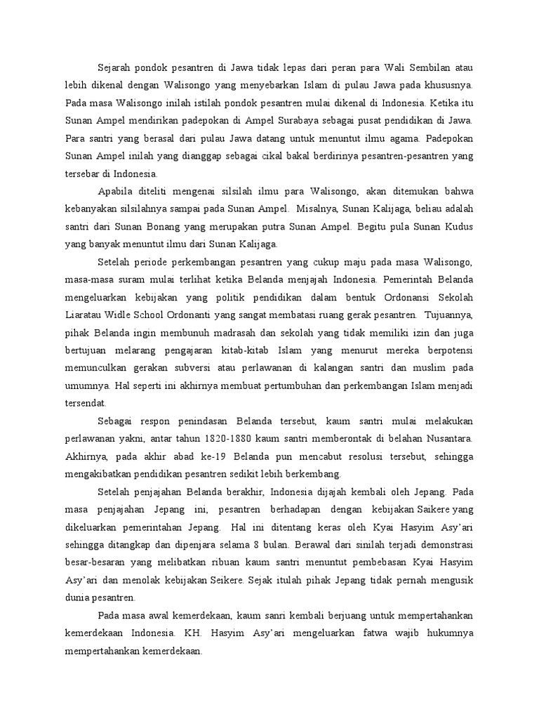 Pesantren di daerah pedalaman yang didirikan oleh Wali Songo