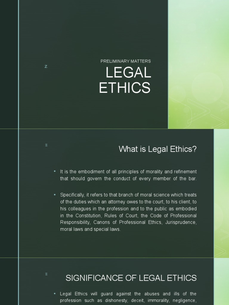 Legal Ethics Preliminary Matters PDF Lawyer Law School