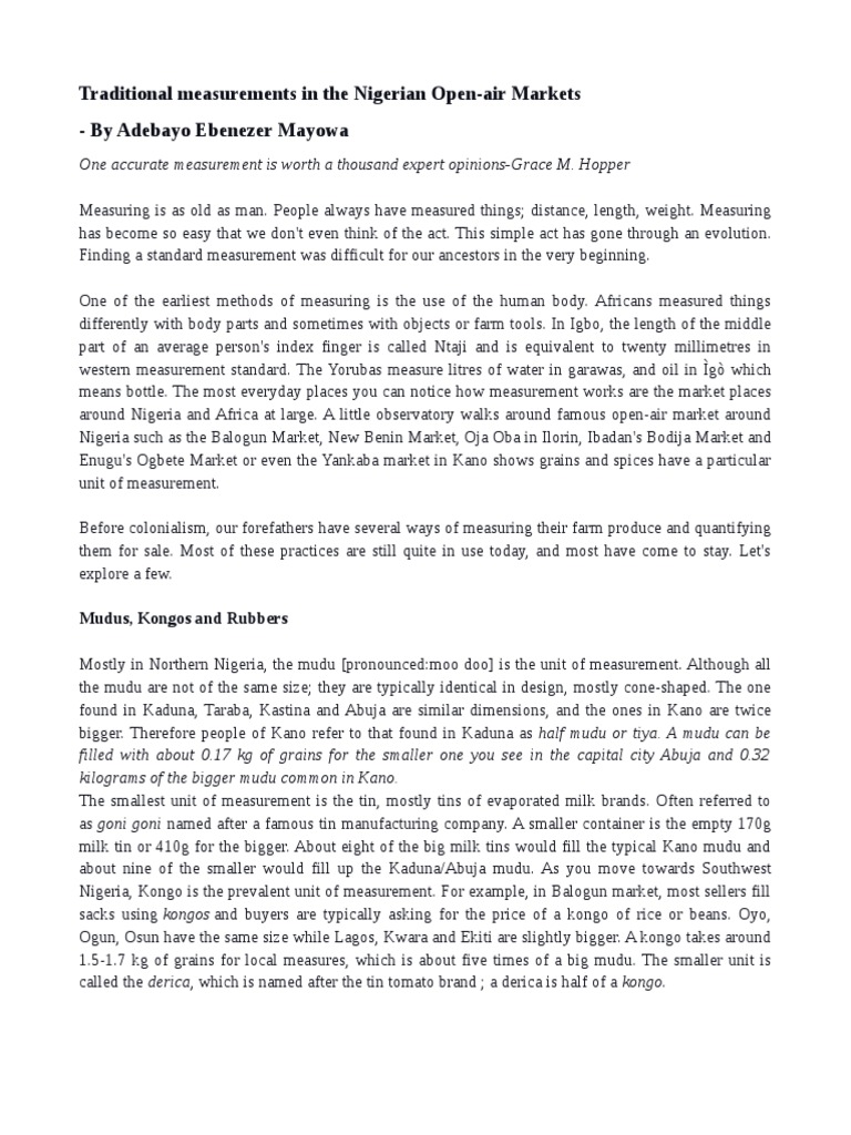 Traditional Measurement in NIgeria PDF Nigeria Foods