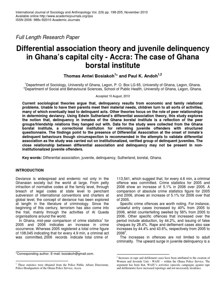 Differential Association Theory and Juvenile Delinquency in Ghana's Capital City Accra The