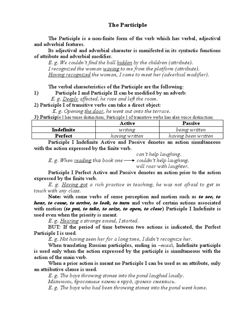 Understanding English Participles | PDF | Verb | Perfect (Grammar)