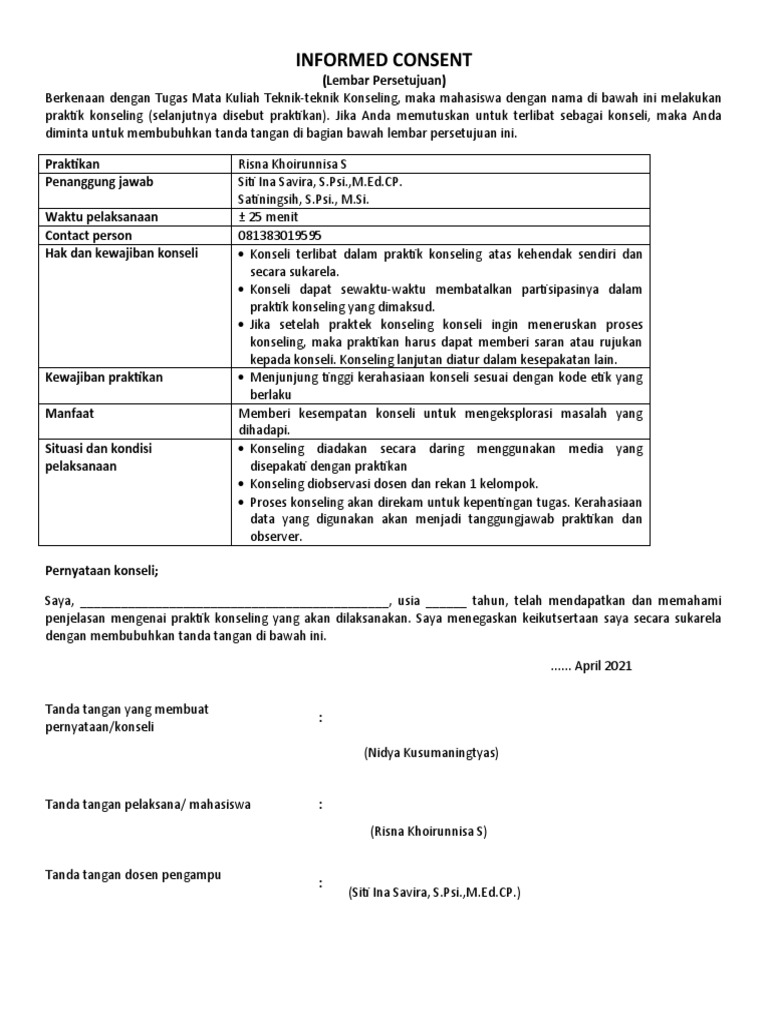 Contoh Informed Consent Konseling | PDF | Seni | Sains & Matematika