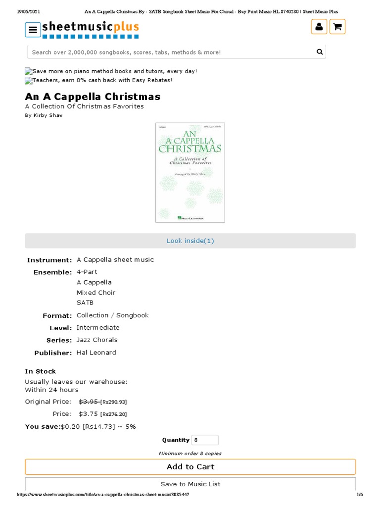An A Cappella Christmas by - SATB Songbook Sheet Music For Choral - Buy ...