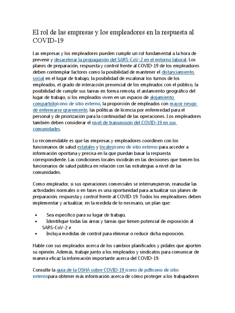 El Rol de Las Empresas y Los Empleadores en La Respuesta Al COVID | PDF ...