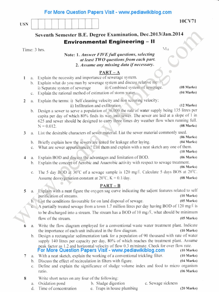 Environmental Engineering Exam Overview | PDF | Sanitary Sewer | Sewage