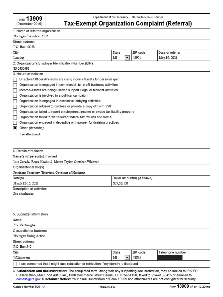 IRS Complaint Whitmer Final | PDF | Social Security Number | 501(C ...