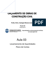 Aula 3 - ORÇAMENTO DE OBRAS DE CONSTRUÇÃO CIVIL