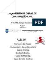 Aula 4 - ORÇAMENTO DE OBRAS DE CONSTRUÇÃO CIVIL