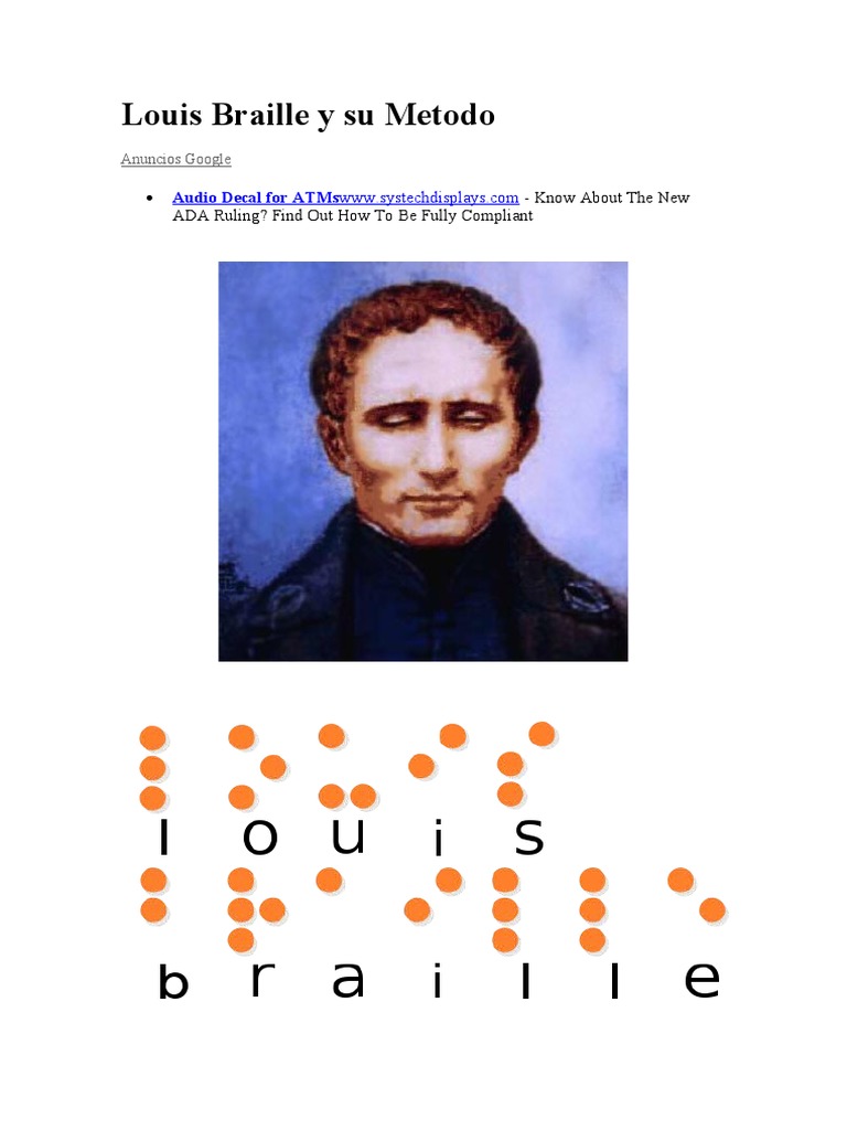Louis Braille y Su Metodo PDF Codificación de caracteres Escritura