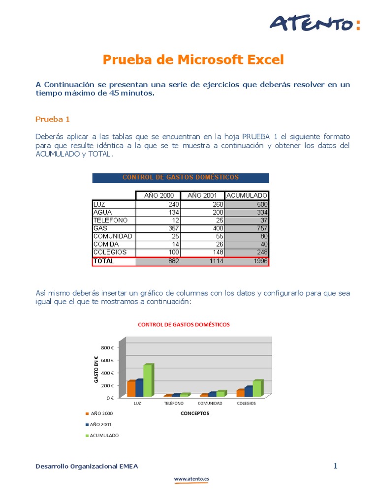 Instrucciones Prueba Excel Pdf Microsoft Excel Informática