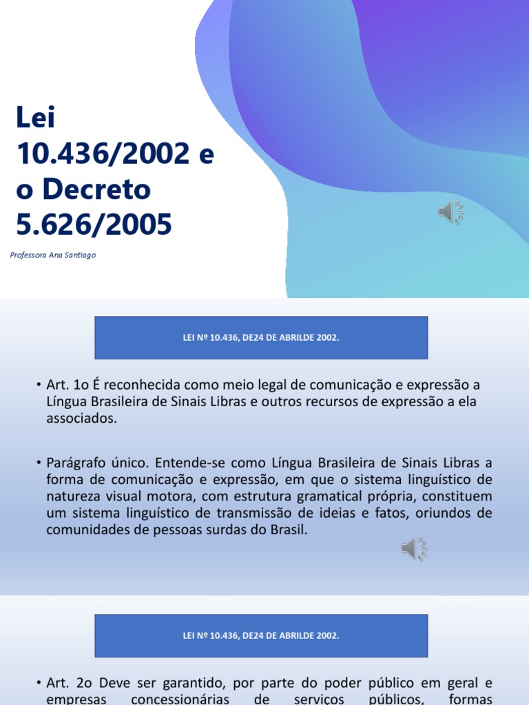 Lei 10.436/2002 e Decreto 5.626/2005 sobre Libras | PDF | Surdez ...