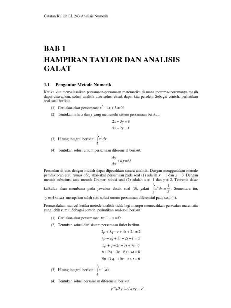 Bab 1 Hampiran Taylor Dan Analisis Galat