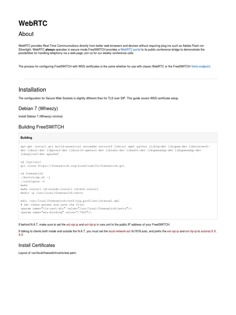 FreeSWITCH WebRTC Setup Guide | PDF | Public Key Certificate | Session ...