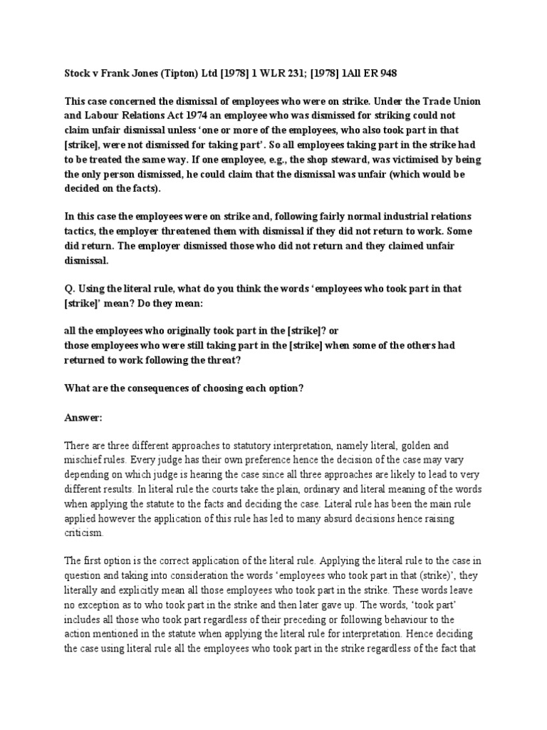 Interpretation of Statutes Case Law PDF Plain Meaning Rule Strike Action