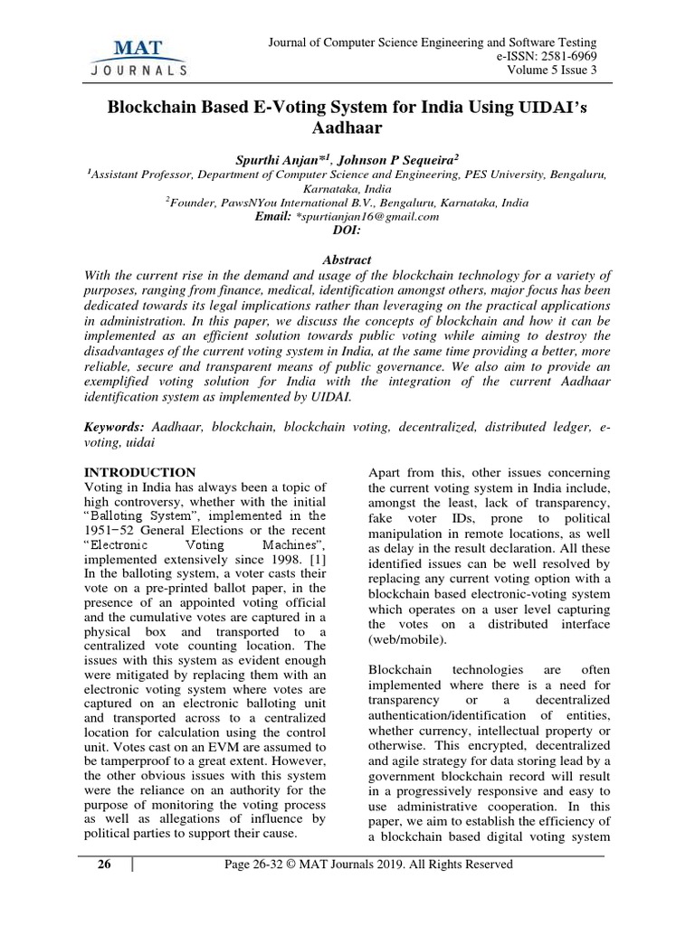 (26-32) Blockchain Based E-Voting | PDF | Electronic Voting | Public ...