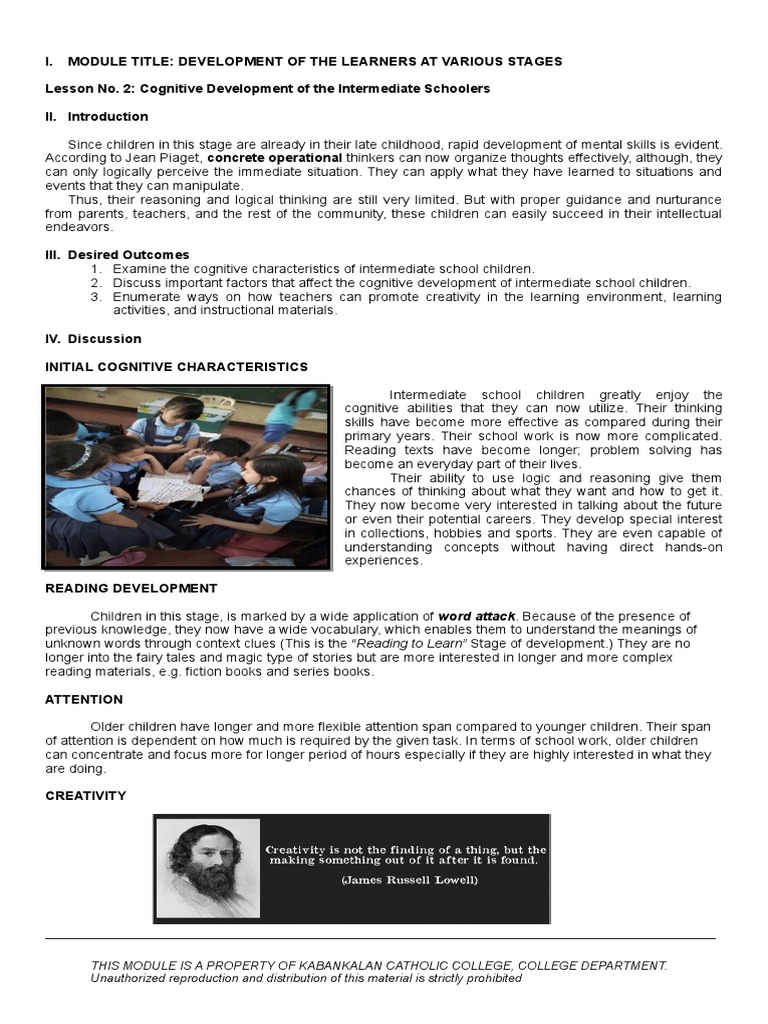 Cognitive Development in Intermediate Schoolers | PDF | Thought | Cognition