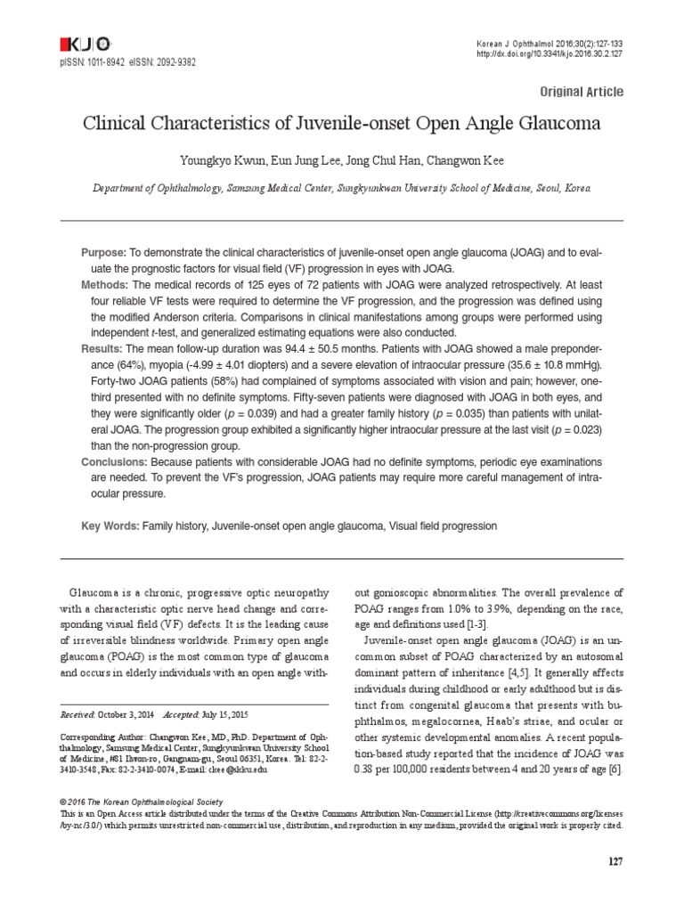 Clinical Characteristics of JuvenileOnset Open Angle PDF