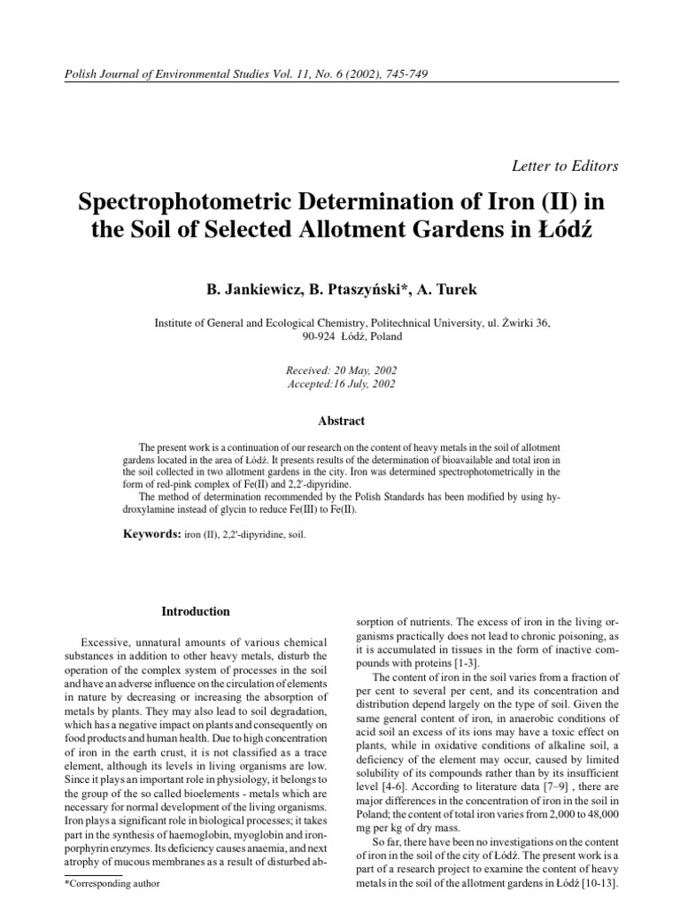 Spectrophotometric Determination of Iron (II) in The Soil of Selected ...
