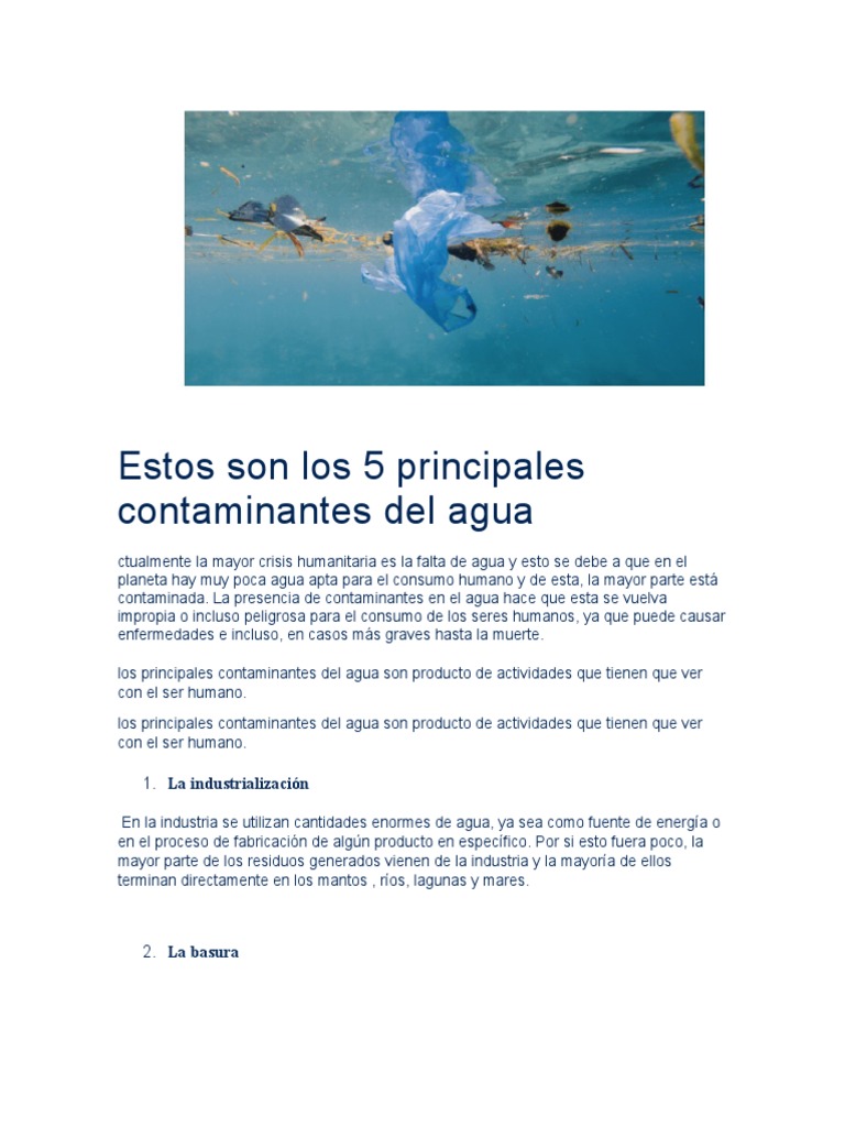 coro Especialidad Aleta Estos Son Los 5 Principales Contaminantes Del Agua | PDF | Contaminación |  La contaminación del agua