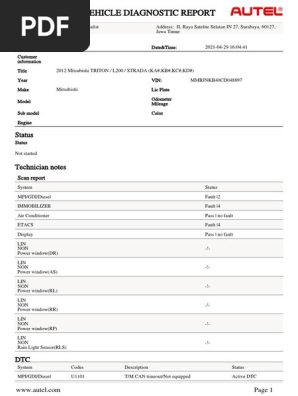 Vehicle Diagnostic Report Status Pdf Motor Vehicle Manufacturers Off Road Vehicles