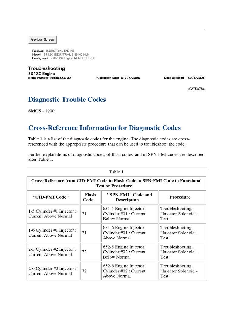 3512C Engine Diagnostic Codes Guide | PDF | Turbocharger | Fuel Injection