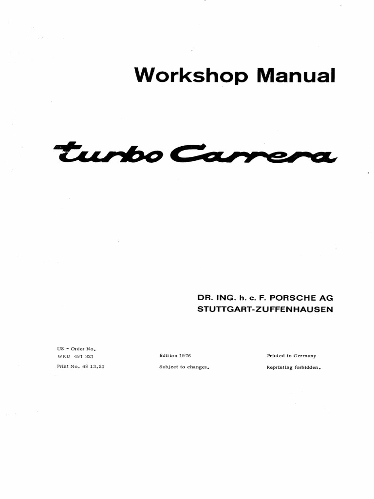 Porsche 911 Turbo Carrera 1976-1984 Workshop Manual | PDF