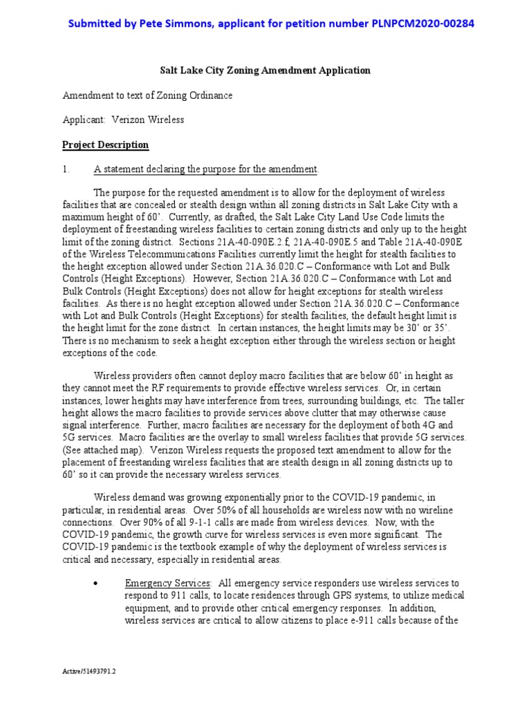 Salt Lake City Zoning Amendment Application PDF Wireless Zoning
