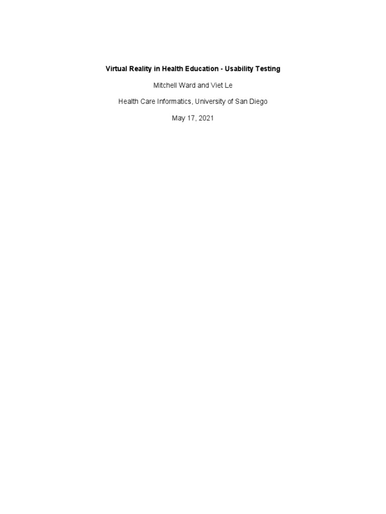 Usability Testing of VR in Health Education | PDF | Virtual Reality ...