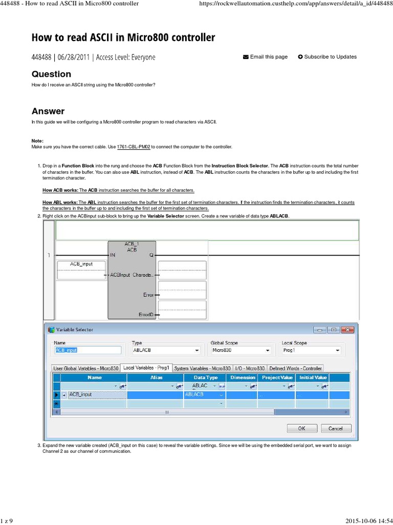 How To Read ASCII in Micro800 Controller | Download Free PDF | Ascii ...