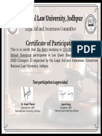 National Law University, Jodhpur: Certificate of Participation