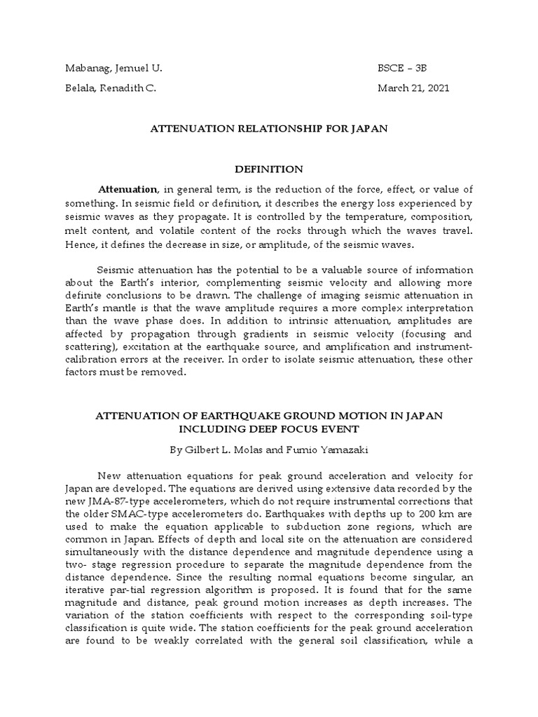 Seismic Attenuation in Japan's Earthquakes | PDF | Earthquakes ...