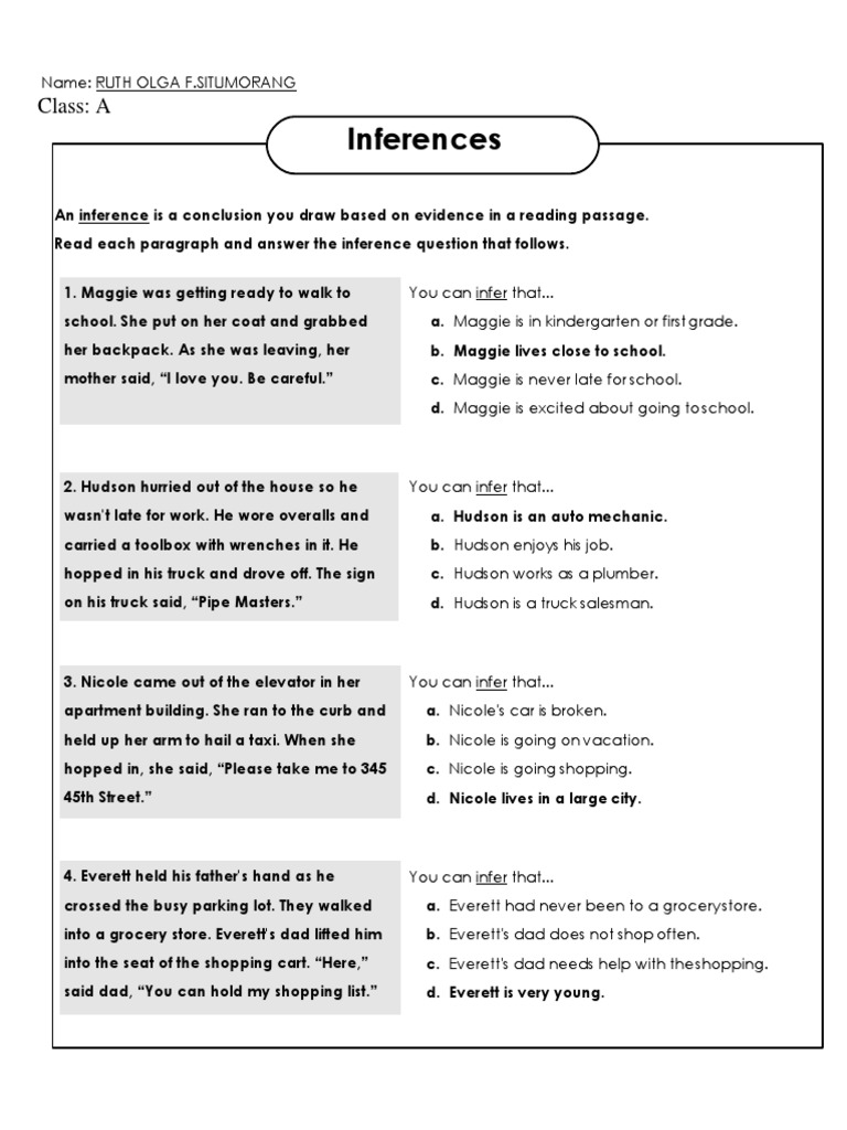 Inference Exercised | PDF | Foods