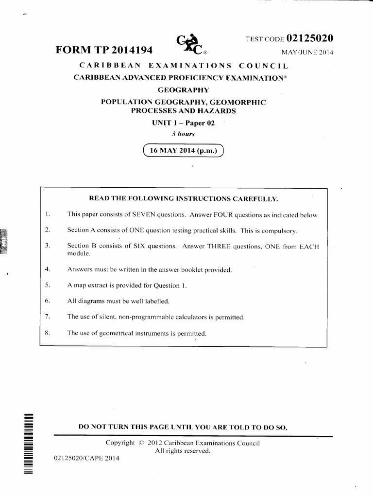 Cape Geo Unit 1 Paper 2 2014 | PDF