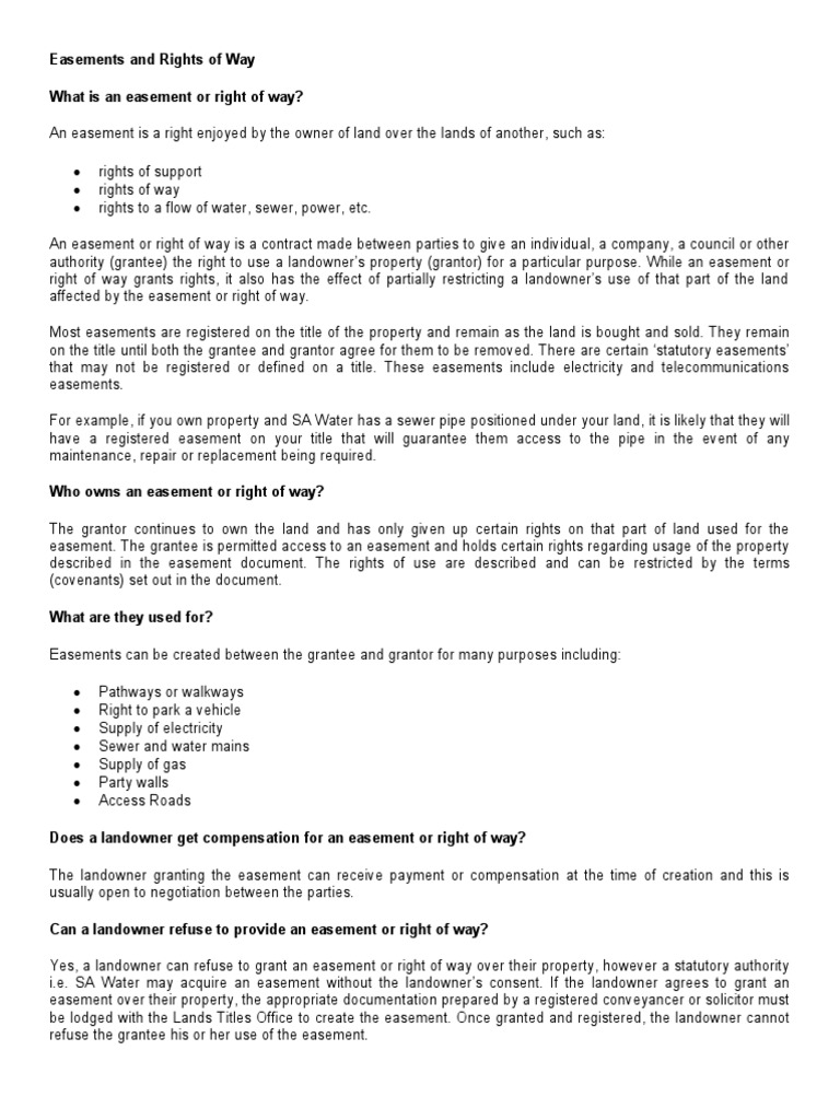 Easements and Rights of Way Questions PDF Easement Covenant (Law)