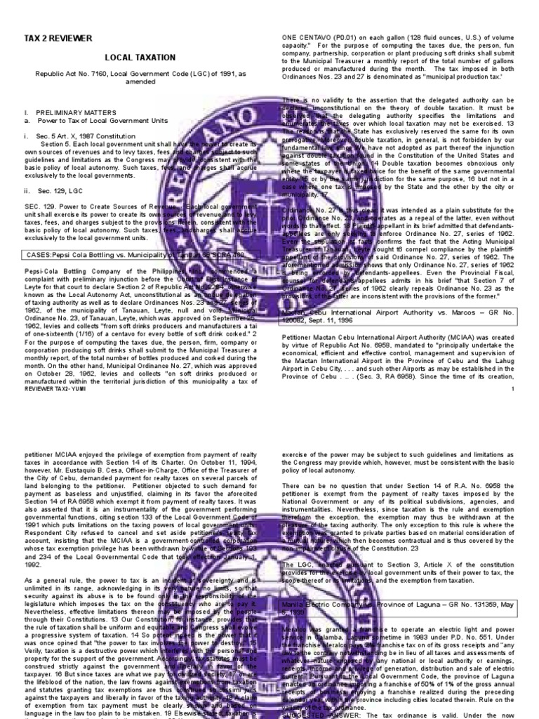 Tax 2 Reviewer Local Taxation | PDF | Taxes | Partnership