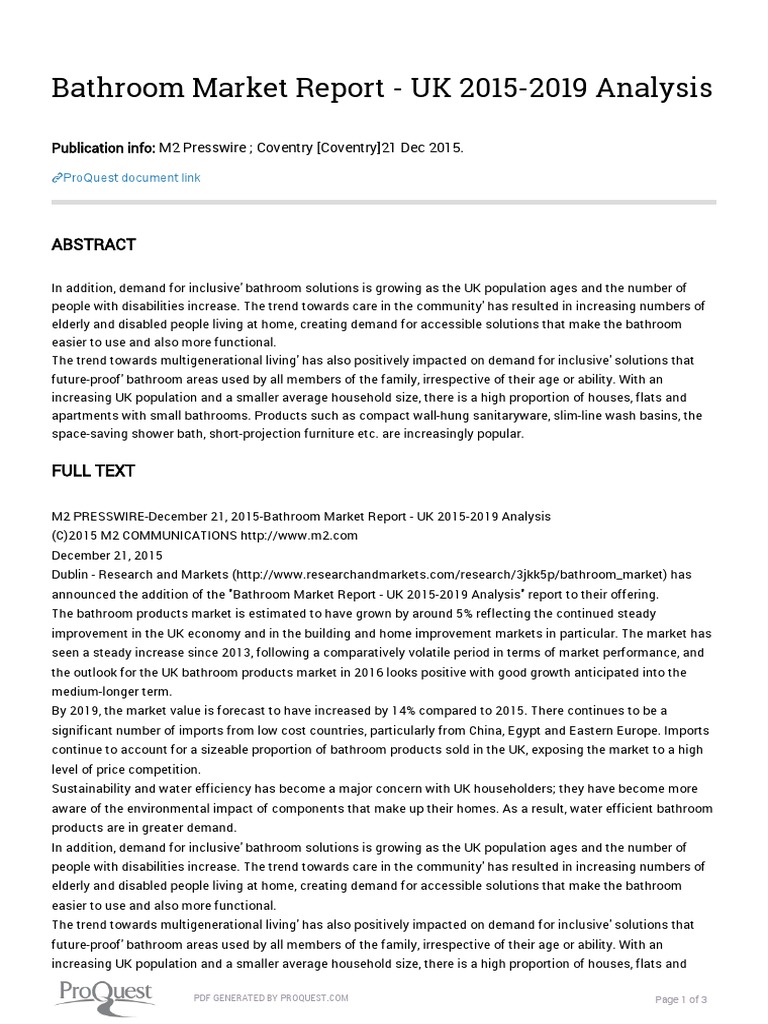 Bathroom Market Report UK 20152019 Analysis PDF Bathroom Economies