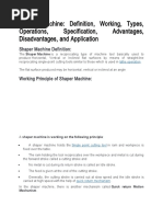 Shaper Machine: Definition, Working, Types, Operations, Specification, Advantages, Disadvantages, and Application