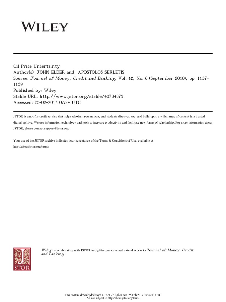Wiley Journal of Money, Credit and Banking This Content Downloaded