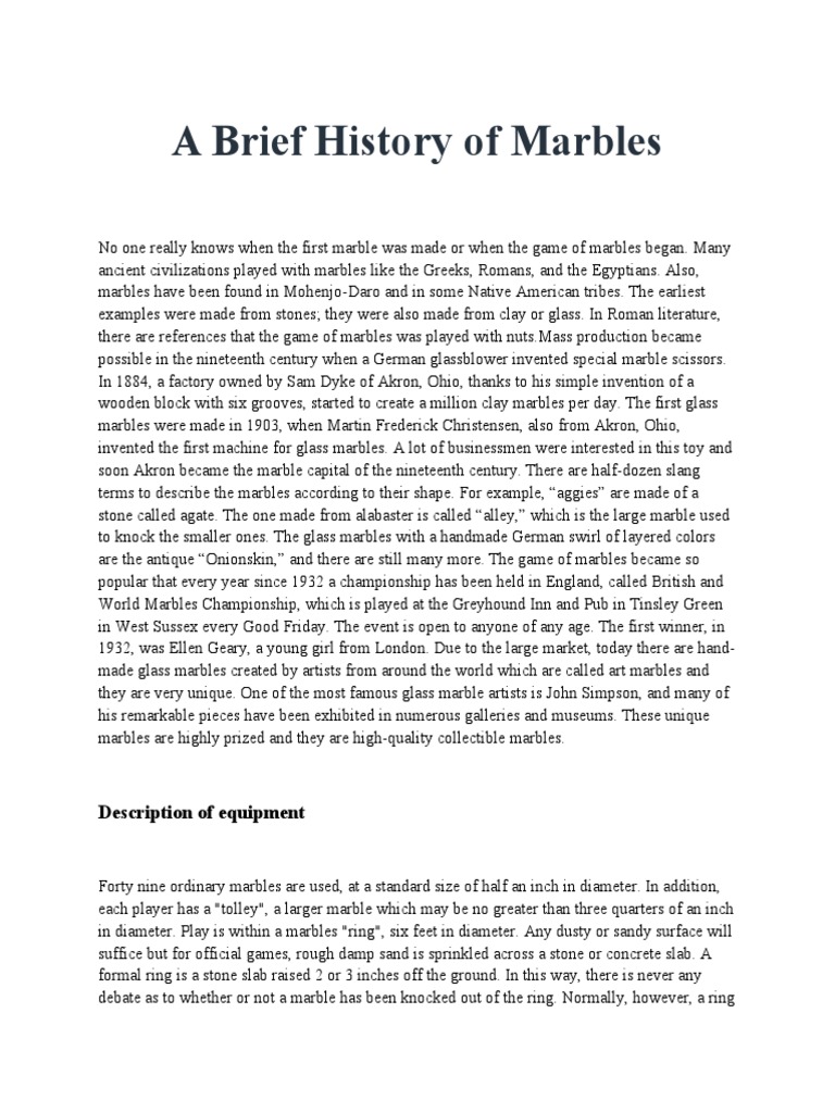 History and Evolution of Marbles | PDF
