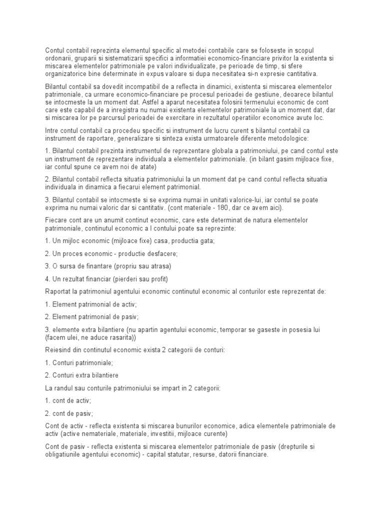 Contul Contabil Reprezinta Elementul Specific Al Metodei Contabile | PDF