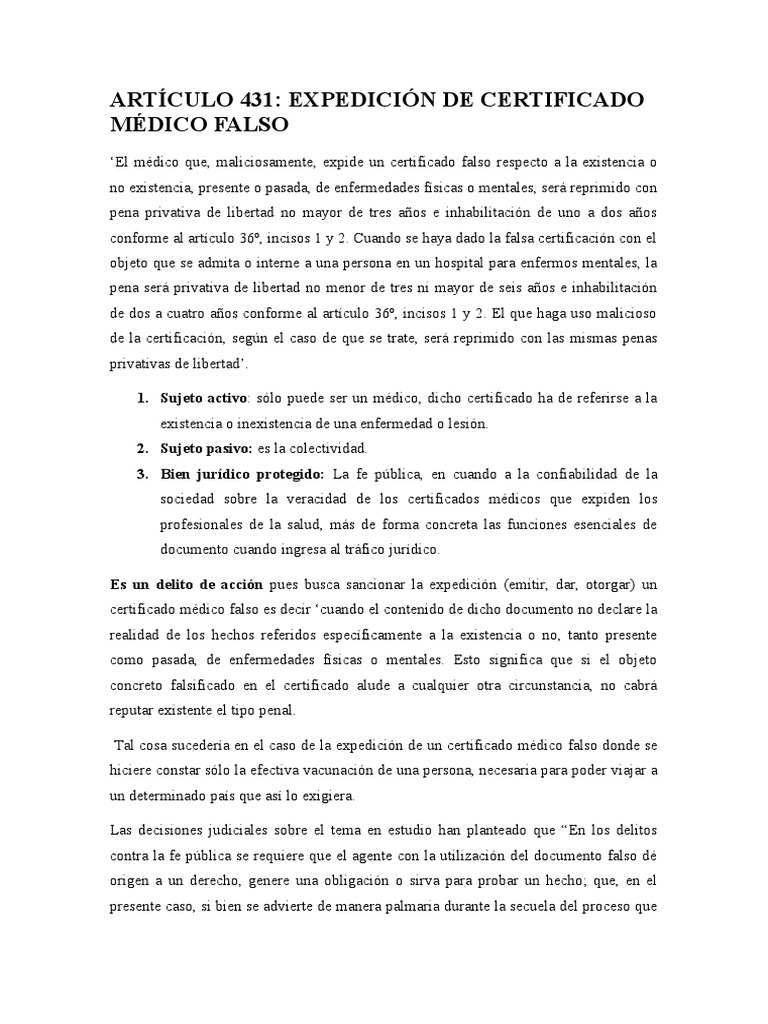 Artículo 431 | PDF | Castigos | Derecho penal
