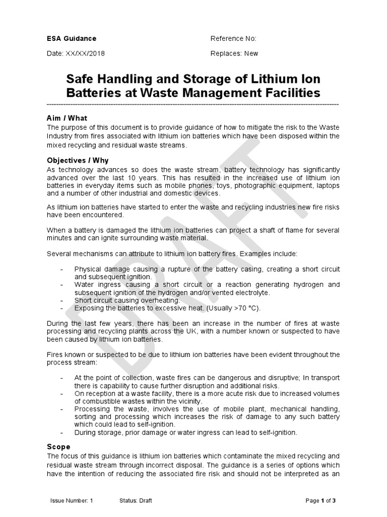 Safe Handling and Storage of Lithium Ion Batteries at Waste Management