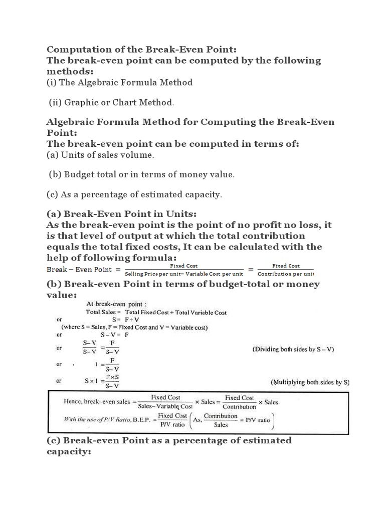 Break-Even Point Calculation Methods | PDF | Financial Accounting |  Marketing