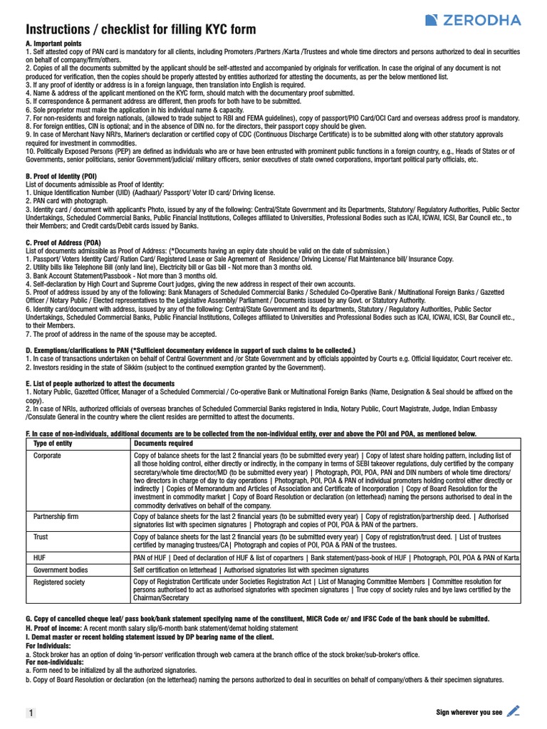 Instructions / Checklist For Filling KYC Form | PDF | Identity 